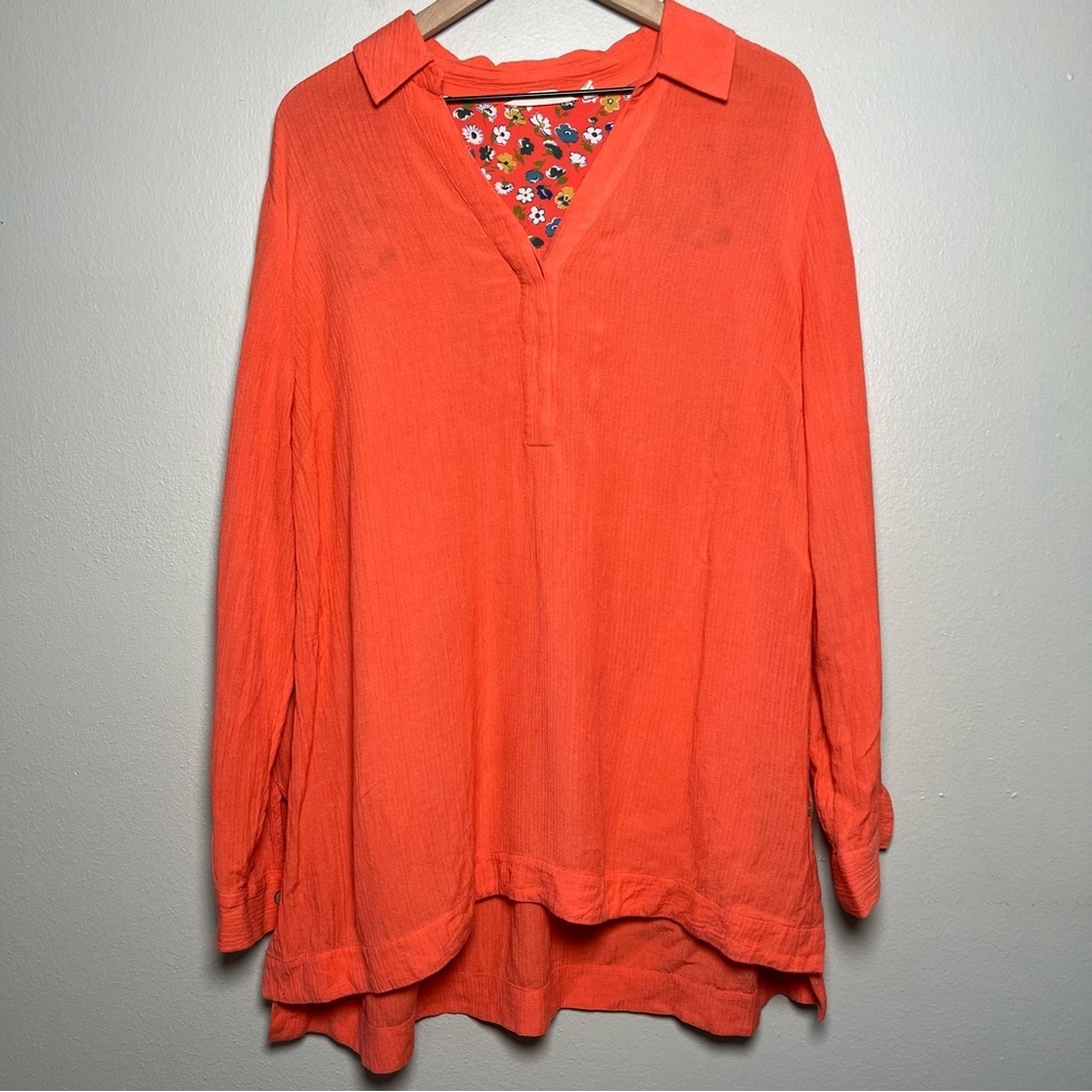 Soft Surroundings Women Top Large Orange Popover Long Sleeve Lagenlook‎ Tunic